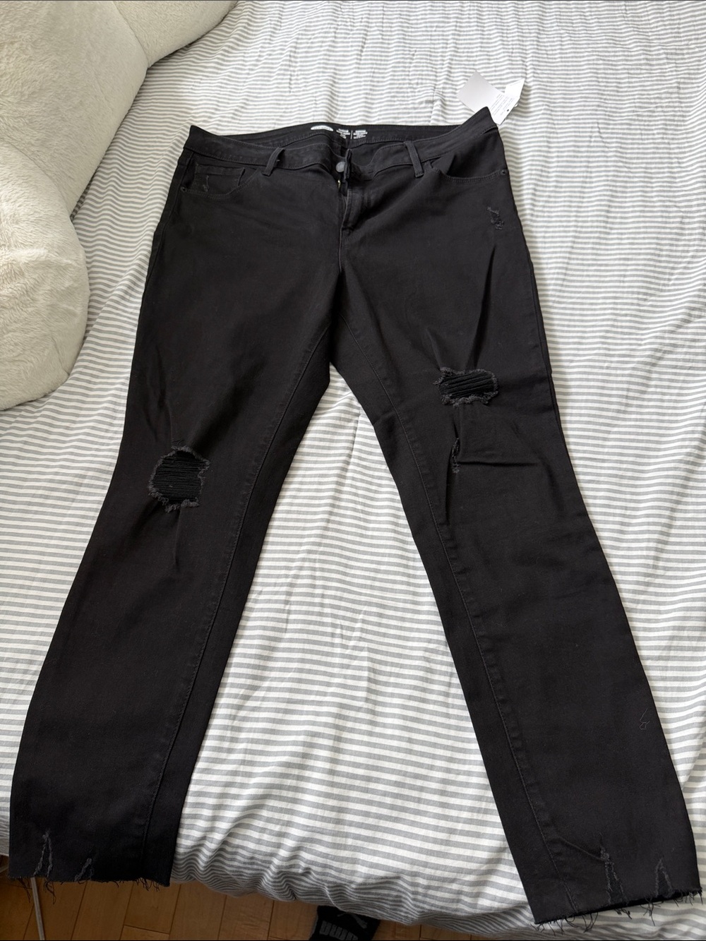 Black Distressed Straight-Leg Jeans